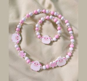 2pc adjustable beaded necklace set with wooden charms