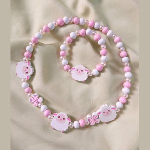 2pc adjustable beaded necklace set with wooden charms